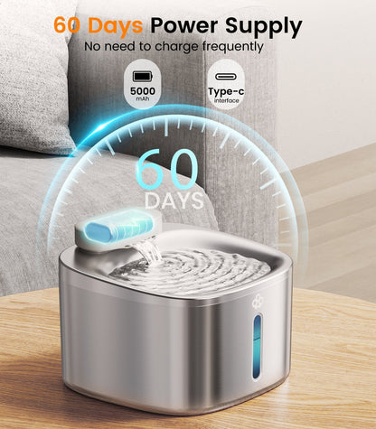 Fonte de água sem fios para animais de estimação Oneisall 3,5 L em aço inoxidável com 3 filtros