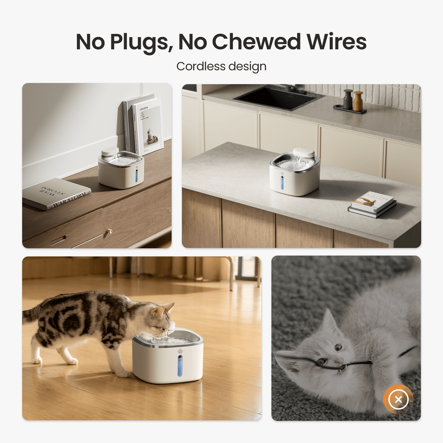 Fonte de água sem fios para animais de estimação Oneisall 3,5 L em aço inoxidável com 3 filtros